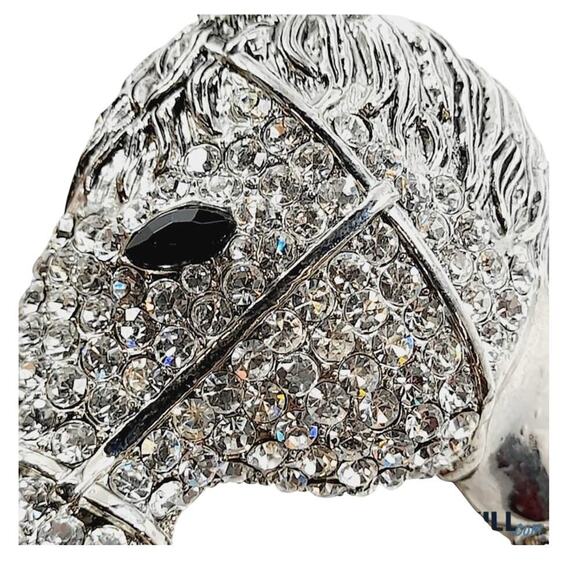 Western Rhinestone Horse & Horseshoe Cuff Bracelet Silvertone 7” - Picture 5 of 6